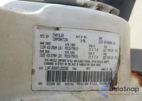 1996 Jeep Cherokee Sport/Classic from USA, damaged, VIN 1J4FJ68S0TL222292